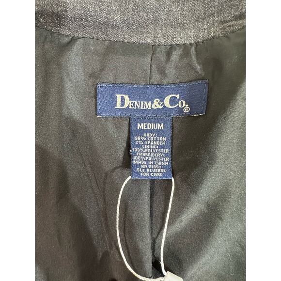 Denim & Co Denim Jacket Charcoal Gray Wash Multicolor Floral Embroidery Medium - Picture 3 of 9